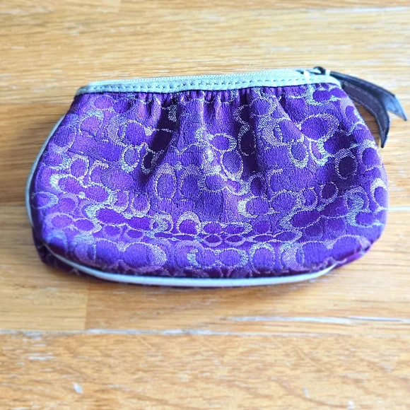 COACH Signature Lurex Optic Glitter Purple & Metallic Silver Key & Card Holder